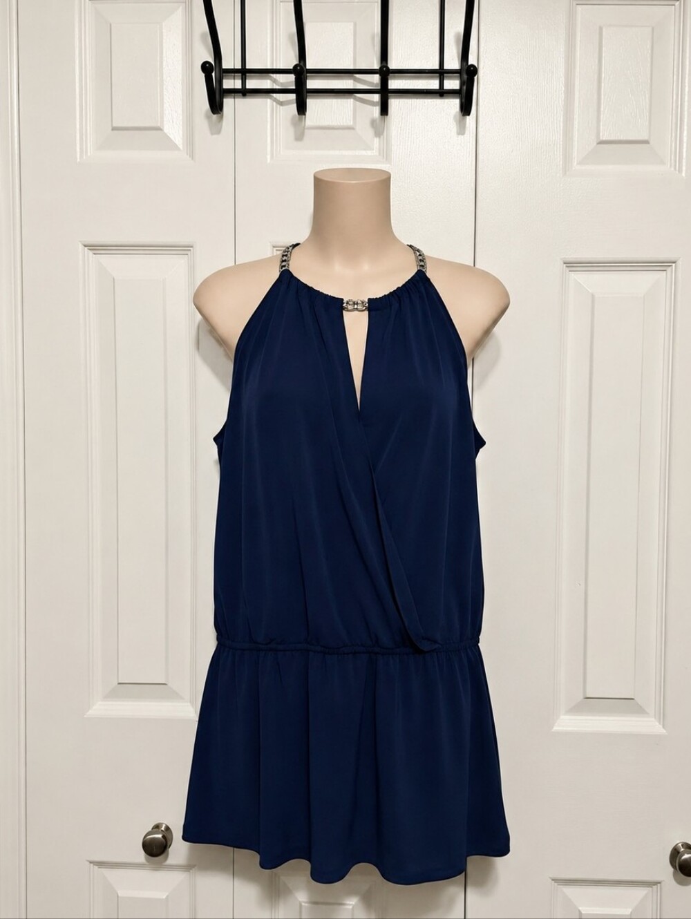 MICHAEL Michael Kors Navy Halter Mini Dress with Chain Detail
